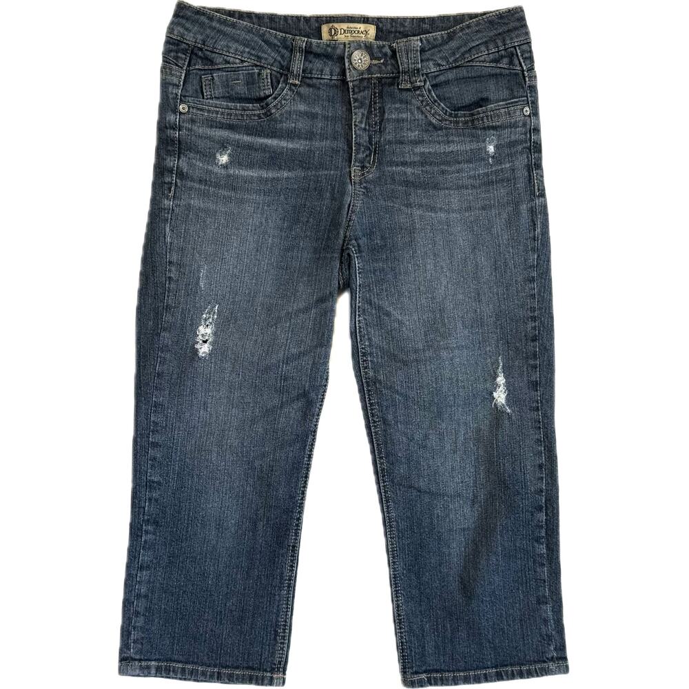 DEMOCRACY Distressed Cropped Blue Denim Embellished Jeans Woman's Size 10